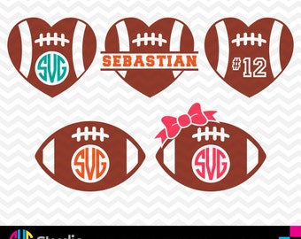 American Football Hearts Svg files, Silhouette, Die Cut, Vinyl Cutter, Monogram, Screen Printing svg#008