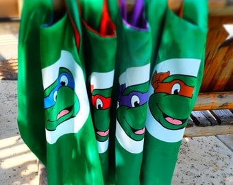 Sale ~ One (1) TMNT Cape w/ mask options- Teenage Mutant Ninja Turtle masks - Birthday party favors, costume, capes, dress up, cosplay.