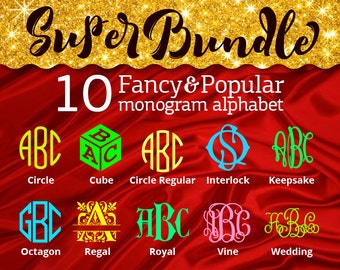 Monogram fonts bundle Svg Dxf for vinyl cutting machines svg Monogram letters for Cricut Dxf Silhouette Monogram Alphabets Svg cut font Png