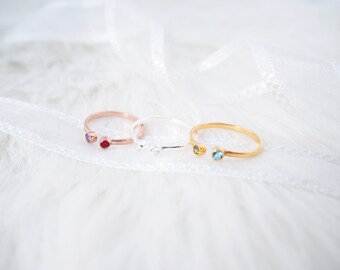 HOLIDAY SALE 30% OFF ** Birthstone Ring - Dual Birthstone Ring- Gemstone Couples Ring - Stackable Ring - Christmas Jewelry Gift