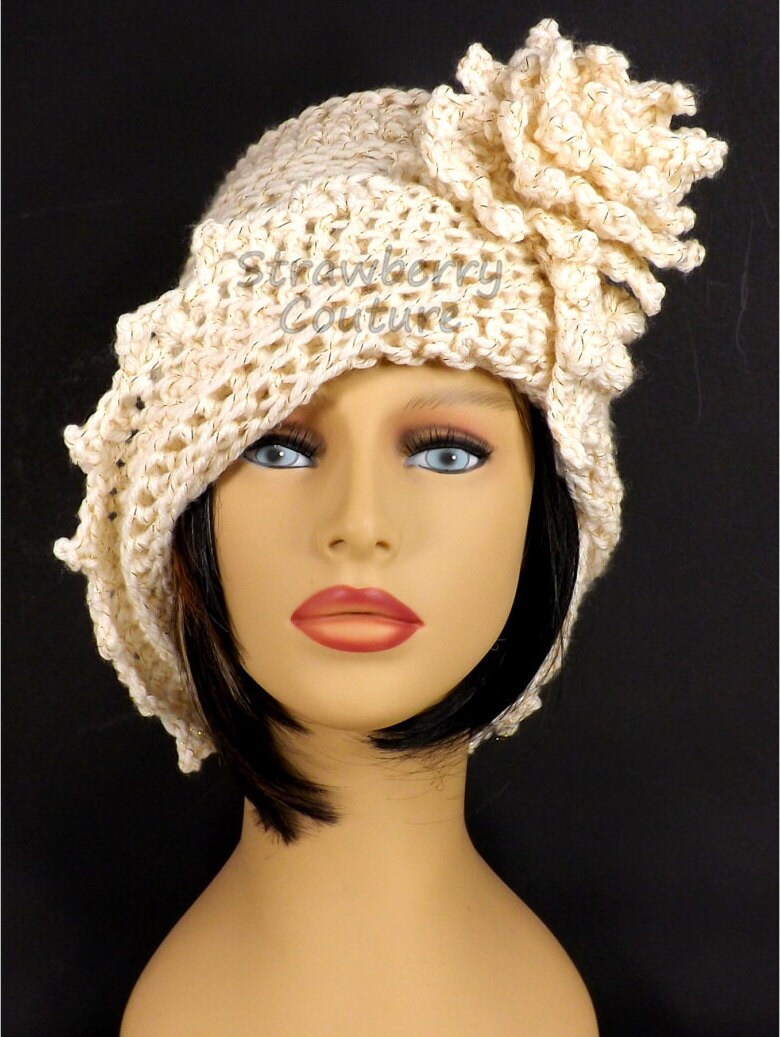 Sparkle Ivory Cloche Hat Womens Crochet Hat Ivory Womens