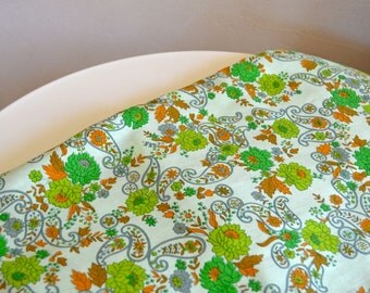 Vintage Fabric Cotton Print Green Paisley Floral Gorgeous by the Yard