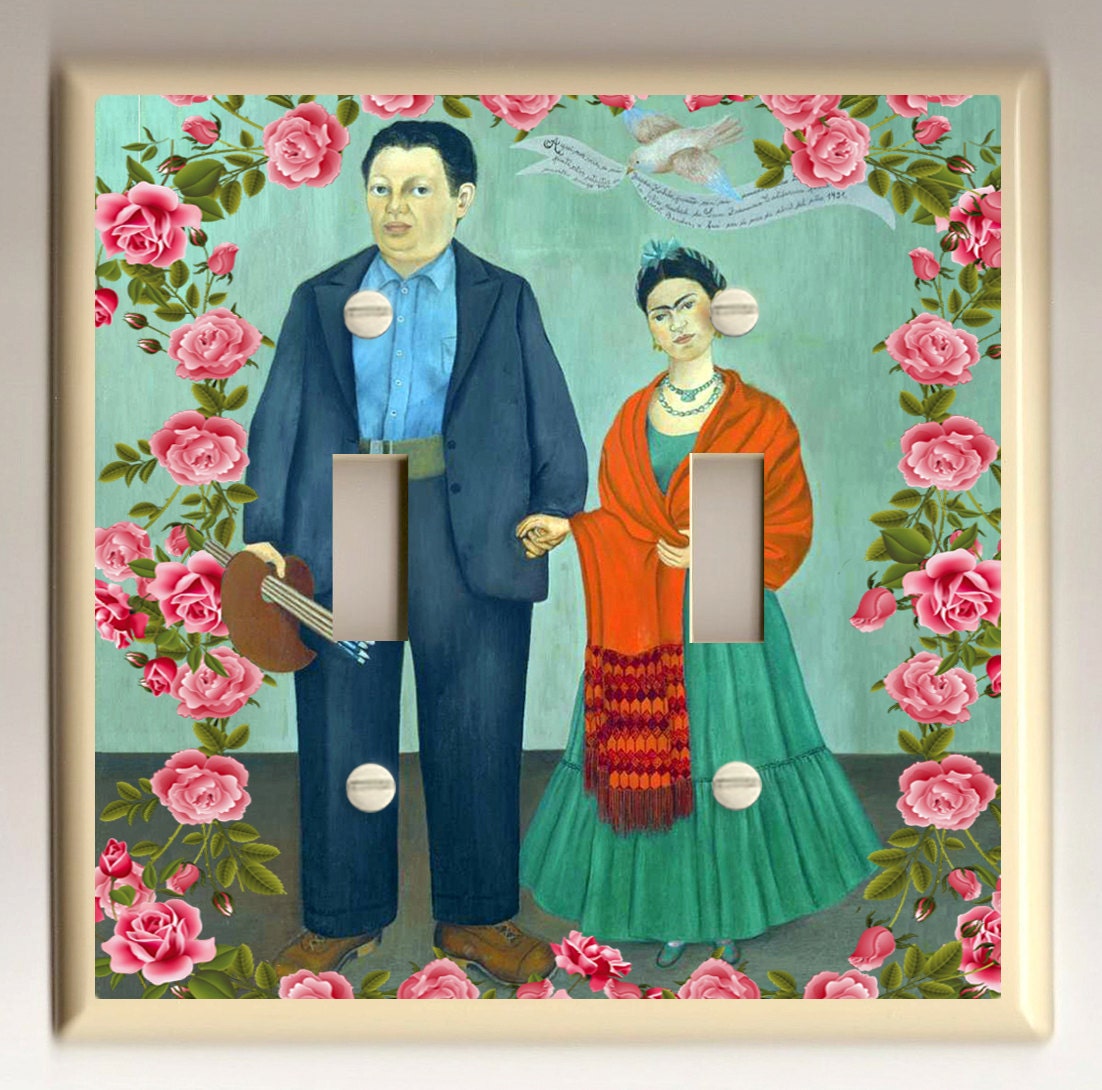 Frida Kahlo Diego Rivera Wedding with Roses Mexican Folk Art