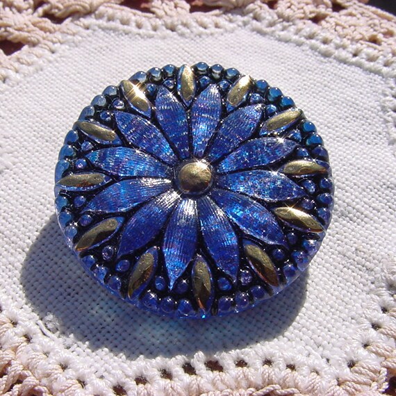 Midnight Blue Stardust Metallic Starburst Czech Glass Button