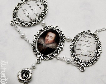 William Shakespeare Necklace Hamlet Midsummernight's Dream vintage London Litarature quotes quote handmade fashion jewelry
