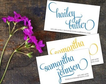 Script Calling Cards, Business Cards, Set of 50 Cards, Set of 100 Cards, Personalized Contact Cards, Simple Script Calligraphy Calling Cards