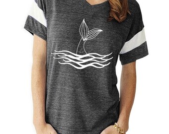 Mermaid Tail in water boho slouchy Powder Puff t shirt tshirt screenprint ladies scoop top