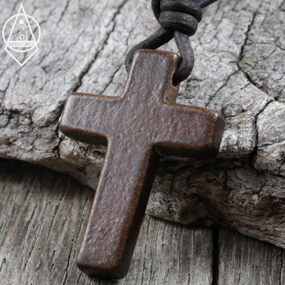 Mens Cross Necklace Leather Necklace Cross Pendant Surfer