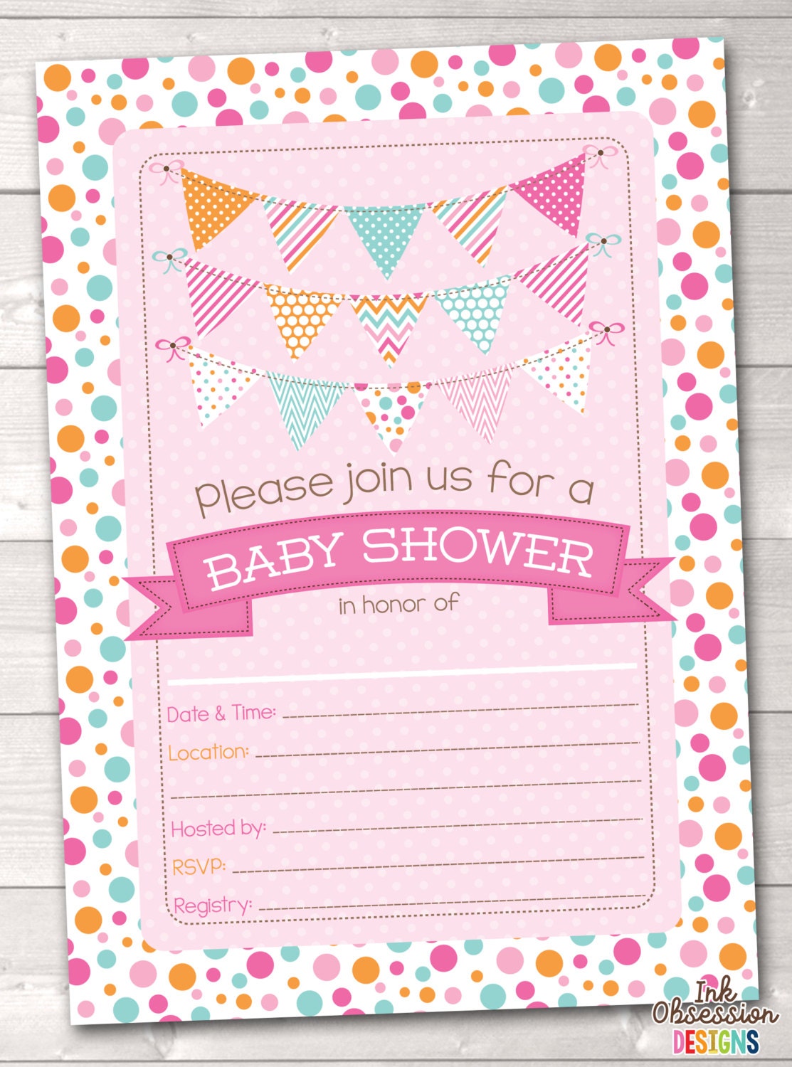 Fill In Baby Shower Invitations Polka Dotty By Inkobsessiondesigns