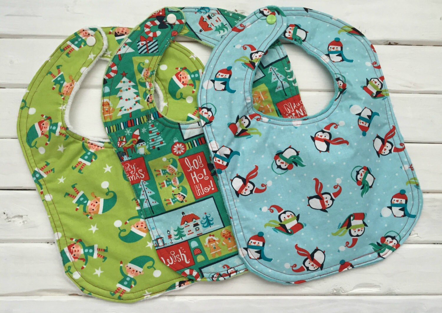 Set of 3 Christmas Bibs by craftynataliedc on Etsy