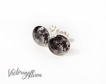 Small Sterling Silver Full Moon Earrings - Tiny, Petite, Earth's Moon, Night Sky, Space, .925 Silver