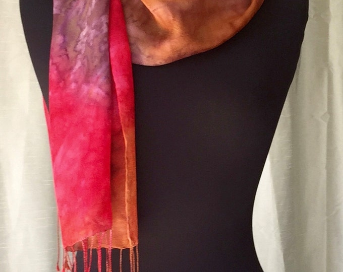 Ember Hand Painted Silk Scarf Santa Fe Opera Collection, Light Mesh Weave, One of a Kind, Designer Original Made in USA