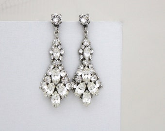 Rhinestone Bridal earrings, Crystal Wedding earrings, Swarovski earrings, Bridal jewelry, Art Deco earrings, Chandelier earrings, Vintage