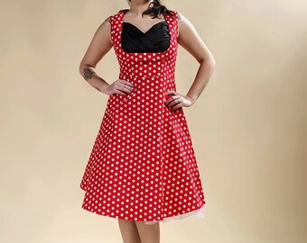 Dress pin-up, polka-dot red dress, dress rockabilly " HOPEFUL "