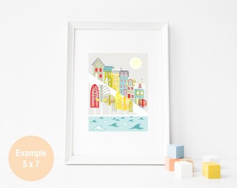 San Francisco Painted Lady Art Print, Skyline Wall Art, Cityscape Illustration, Poster, Home decor, Kids room, Nursery decor Style: SFXP2