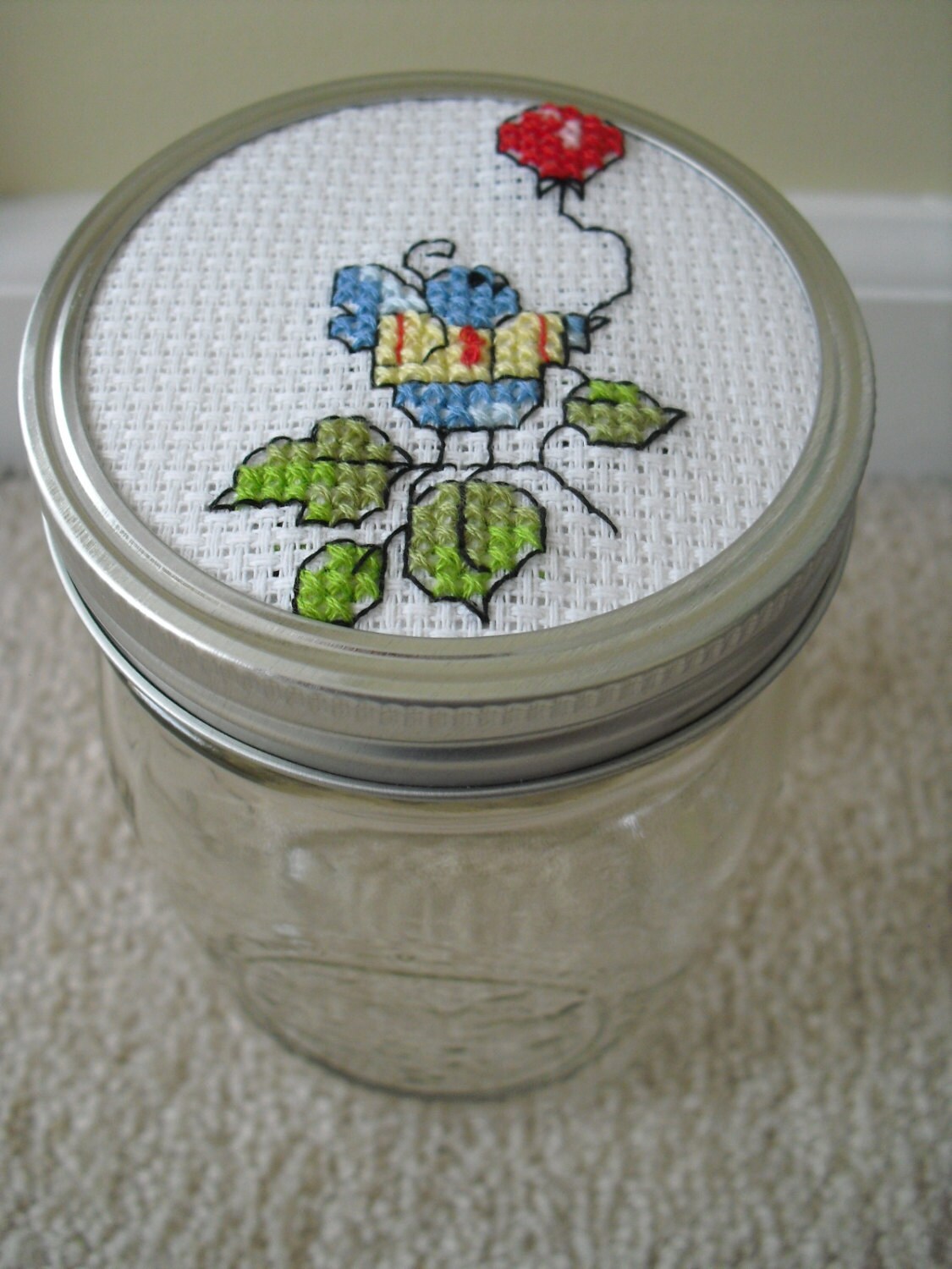 Mason JarCounted Cross Stitch Bird Design
