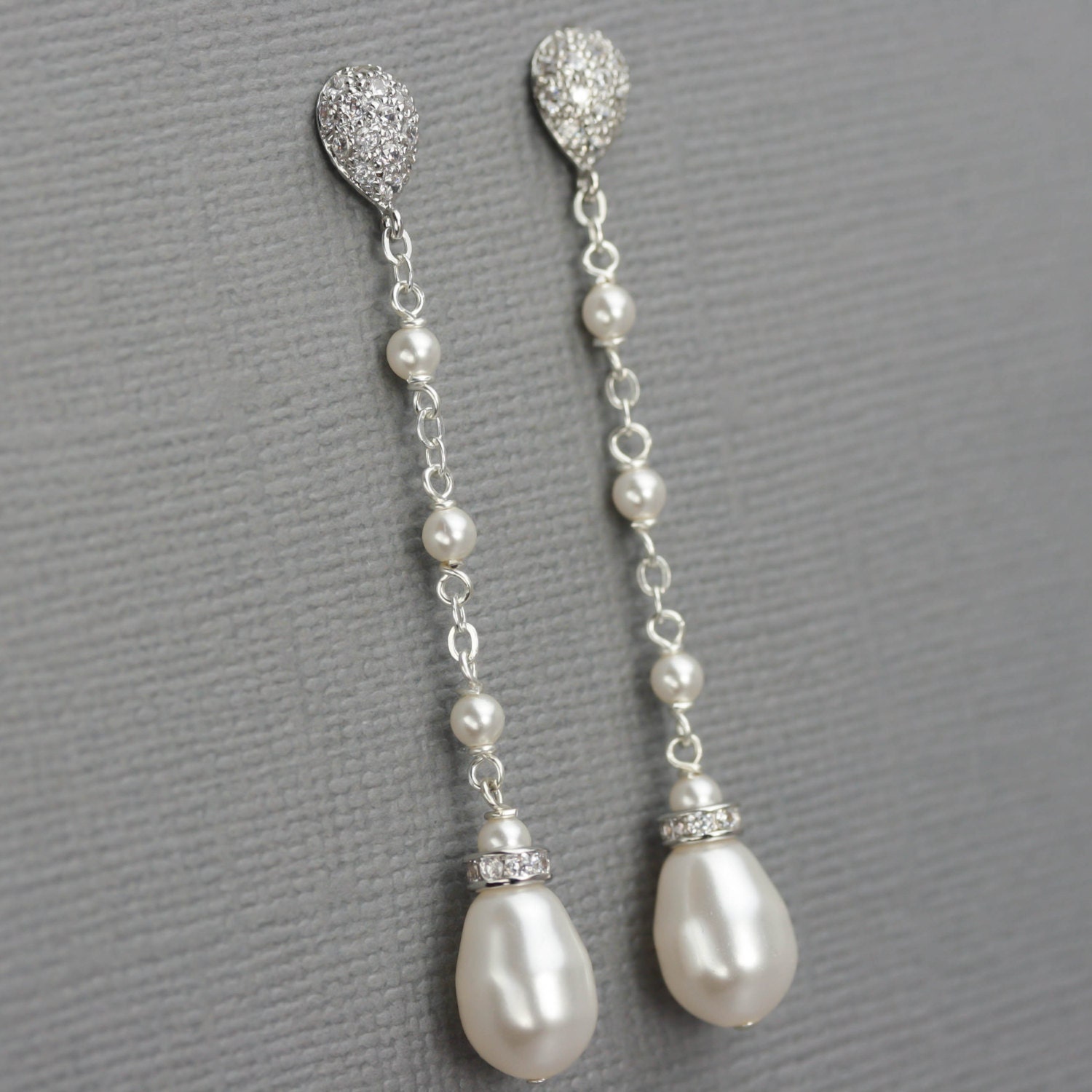 Long Pearl Dangle Earrings Bridal Pearl Drop Earrings