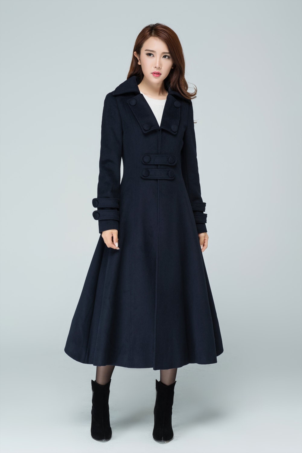 navy coat vintage coat wool coat women double breasted