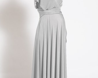 Pearl gray maternity dress, long infinity maternity dress, light grey maternity dress, pregnant evening dress, formal maternity dress grey