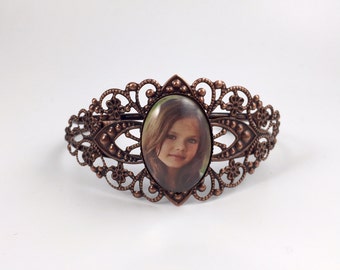 Custom Photo Bracelet - Filigree Style - Your Personal Photo on an adjustable Cuff Bracelet - Available in 4 Finishes