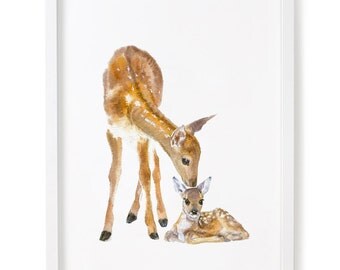 Nursery Woodland Decor, Deer Print, Nursery Forest Art, Deer and Fawn Print, Nursery Decor