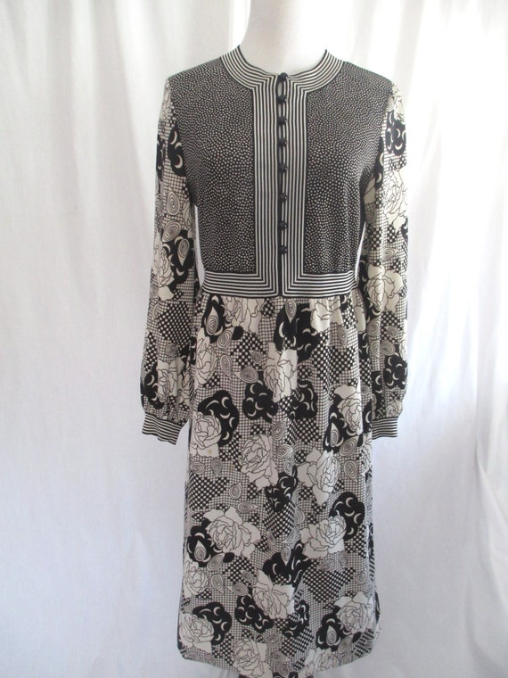 Vintage Goldworm dress Op Art print black and cream