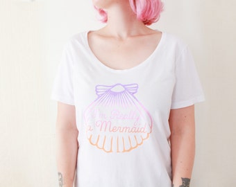 Mermaid shell shirt, gifts for her. mermaid gifts, free shipping. women shirt. mermaid clothing. funny t-shirt. little mermaid