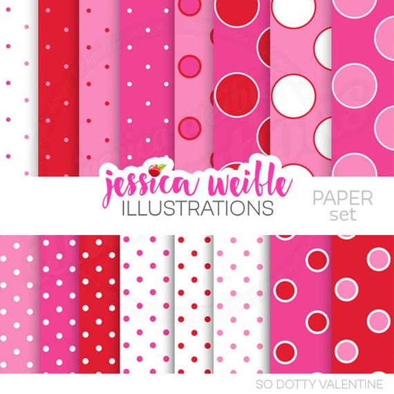 So Dotty Valentine Cute Digital Papers, Commercial Use, Valentine backgrounds, pink Polka Dot papers, Red Polka Dot Papers, pattern Il_570xn