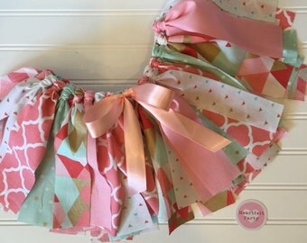 First Birthday Outfit - Birthday Girl Outfit - Rag Tie Birthday Skirt - Baby Girls Birthday Outfit - Mint Birthday Skirt - Gold Party Decor