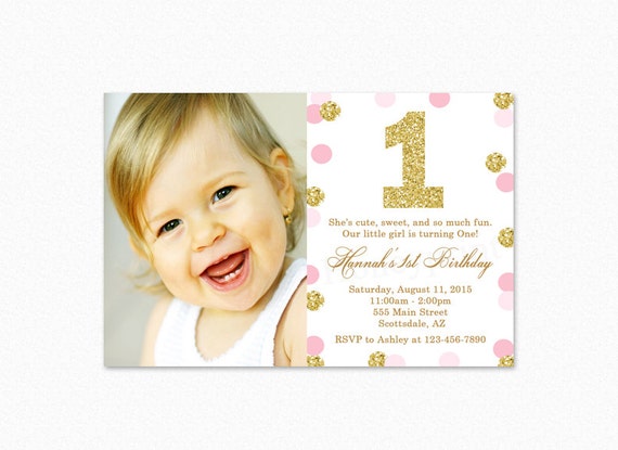 Pink and Gold Birthday Party Invitation Pink and by Honeyprint