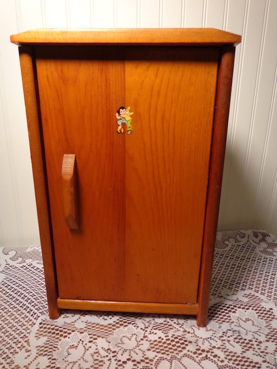 Vintage Large Wood Doll Wardrobe Cabinet Doll Wood Armoire