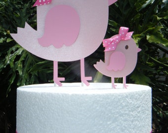 In Stock!! Mommy and Baby Birdie CAKE TOPPERS in Pink and White