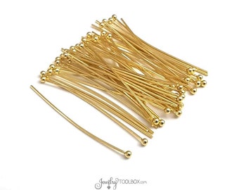 Gold Stainless Steel Ball Headpins, Gold Jewelry Making Supplies, 40mm, 1-1/2 inch, 21 gauge, Lot Size 10 to 50 (Approximately), #1302 G