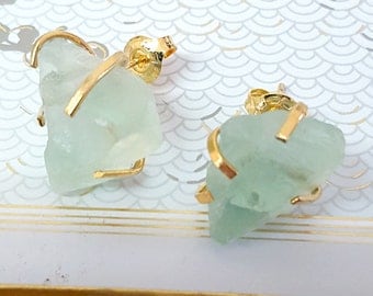 Raw Stone Earrings, Raw Stone Jewelry, Raw Fluorite, Raw Stone Stud Earrings, Rough Stone Earrings, Bridesmaid Earrings, Gift Ideas