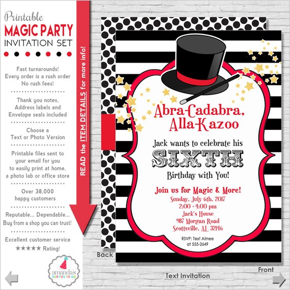 Magic Party Invitation Magic Birthday Invitation Magic Invitation 