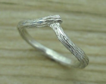 Wood wedding band, Bark wedding ring, Wood ring bridal set, Matching bark wedding band, Alternative natural wedding band, Chevron wood ring