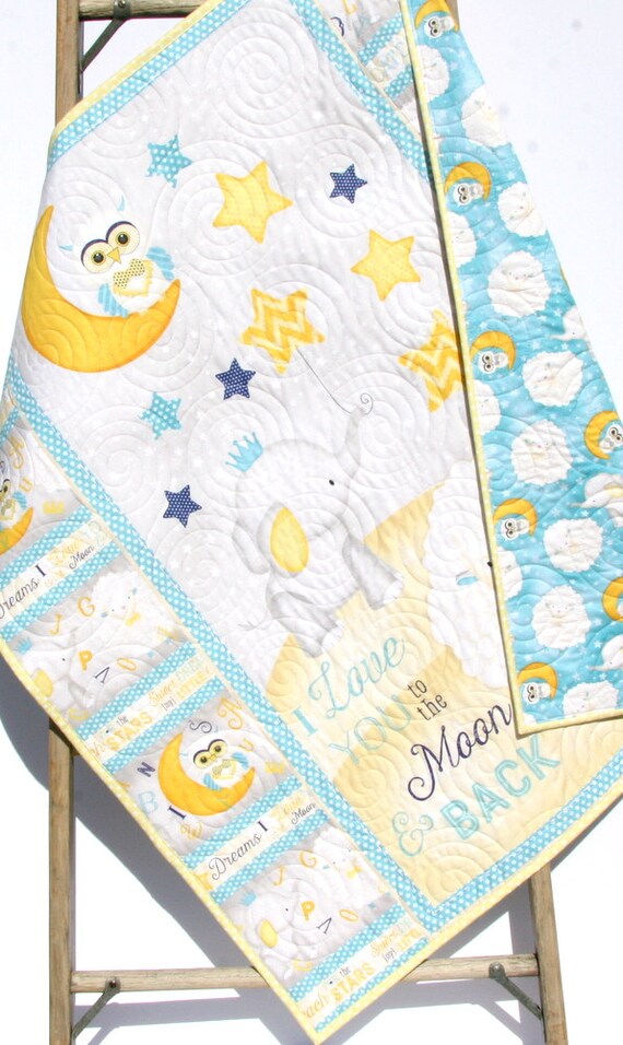 Baby Quilt I Love You To The Moon And Back Boy or Girl Crib