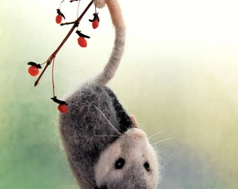 Needle Felted Possum. Needle Felted Opossum. Wool Felt Possum. Woodland Toy. Possum Toy. Felted Woodland Animal. Opossum Animal
