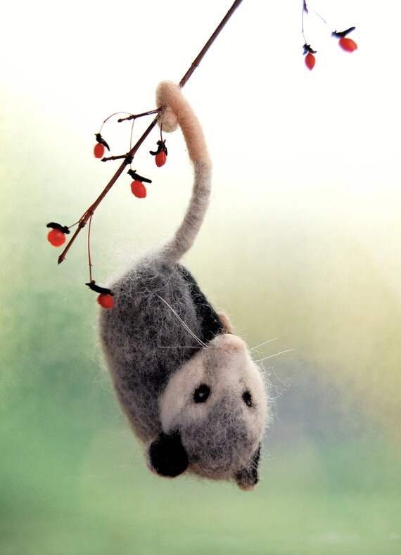 Needle Felted Possum. Needle Felted Opossum. Wool Felt Possum.
