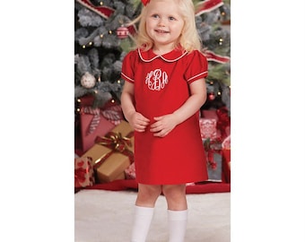 Baby girl Christmas dress, Toddler Monogrammed Christmas dress, Girl Christmas outfit, Red Corduroy Dress,