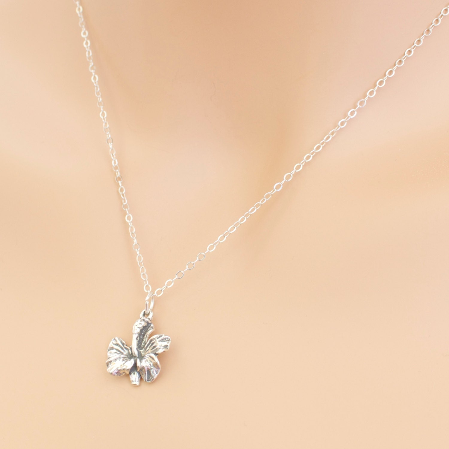 Orchid Flower Necklace Sterling Silver Orchid Necklace