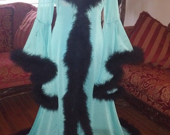 Chiffon dressing gown robe with marabou feather trim