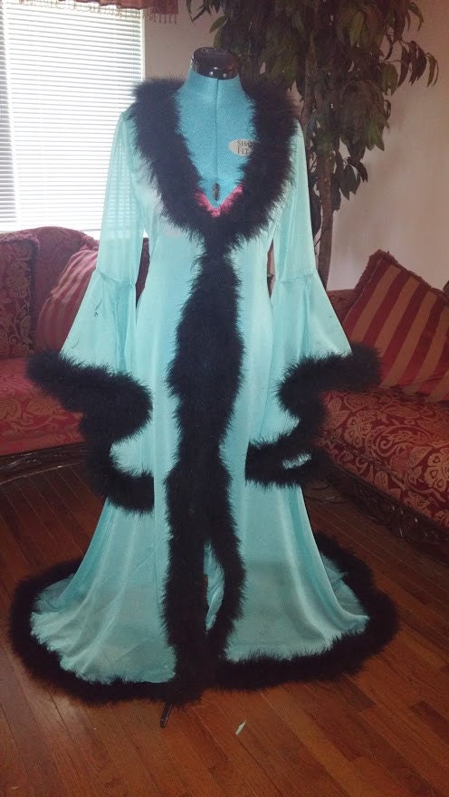 chiffon robe with fur trim