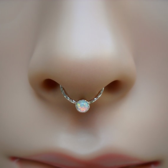 Septum Ring White Opal Septum Ring TEXTURED Sterling