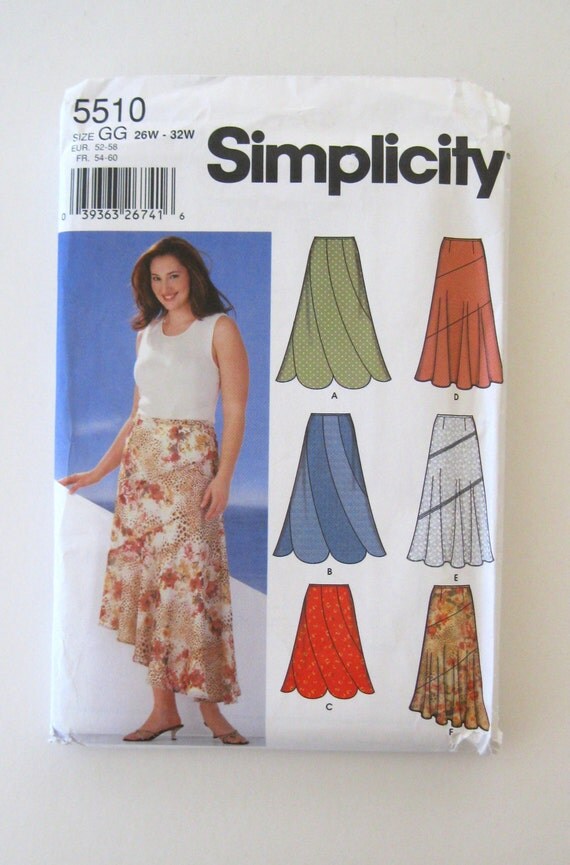 2000s Plus Size Swirl Skirt Pattern Simplicity 5510 Womens