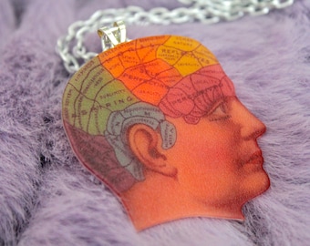Phrenology Head Necklace / Human Brain Charm Necklace / Phrenology / Retro / Science / Brain / Human Mind / Anatomy / Vintage / Textbook