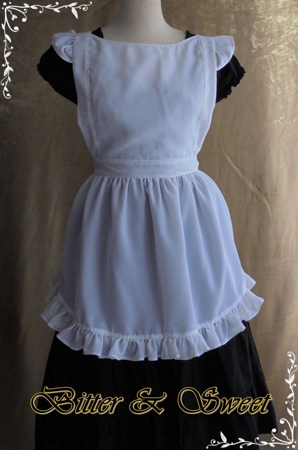 White bib apron with ruffle shoulder straps and by BitterAndSweet