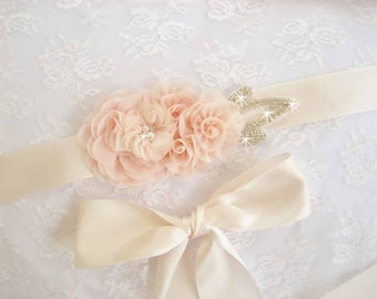 Bridal Sash Wedding Sash Wedding Belt Blush Sash Bridesmaid Satin Sash Blush Flowers Flower Girl Bridesmaids Wedding Sash Bridal Sash