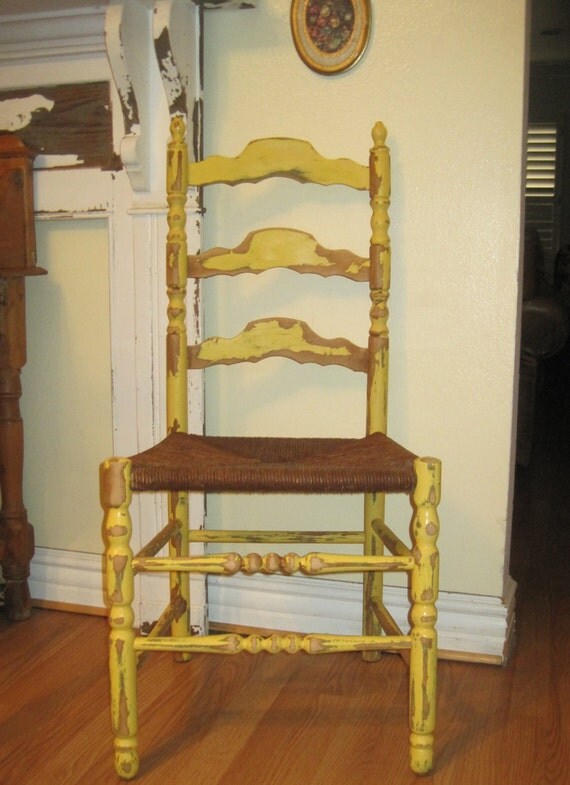 Vintage Farmhouse Desk Chair Grungy Rustic Wood Ladder Back