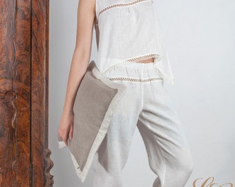 Linen Cropped Pajama Top with Handkerchief Side Corners